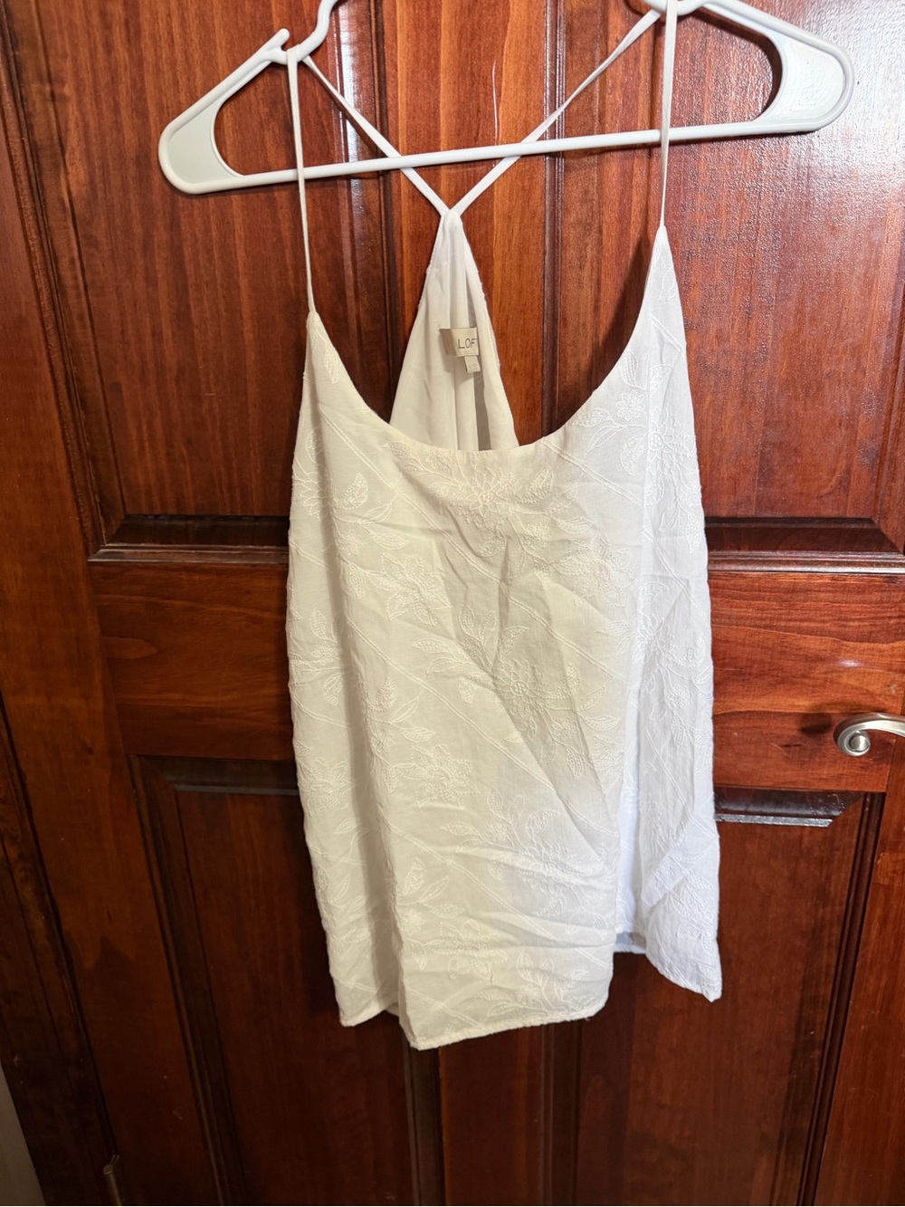 LOFT White Embroidered Spaghetti-Strap Tank